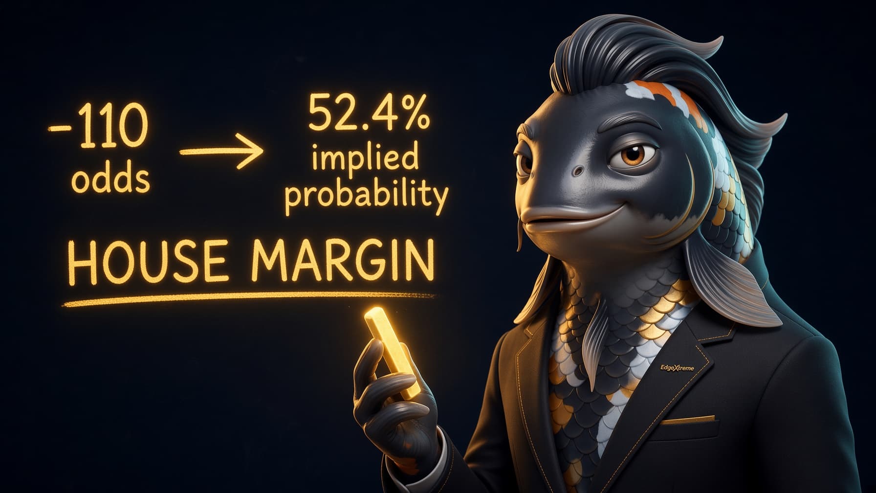 Billy the Koi at a holographic display showing American odds converting to percentages